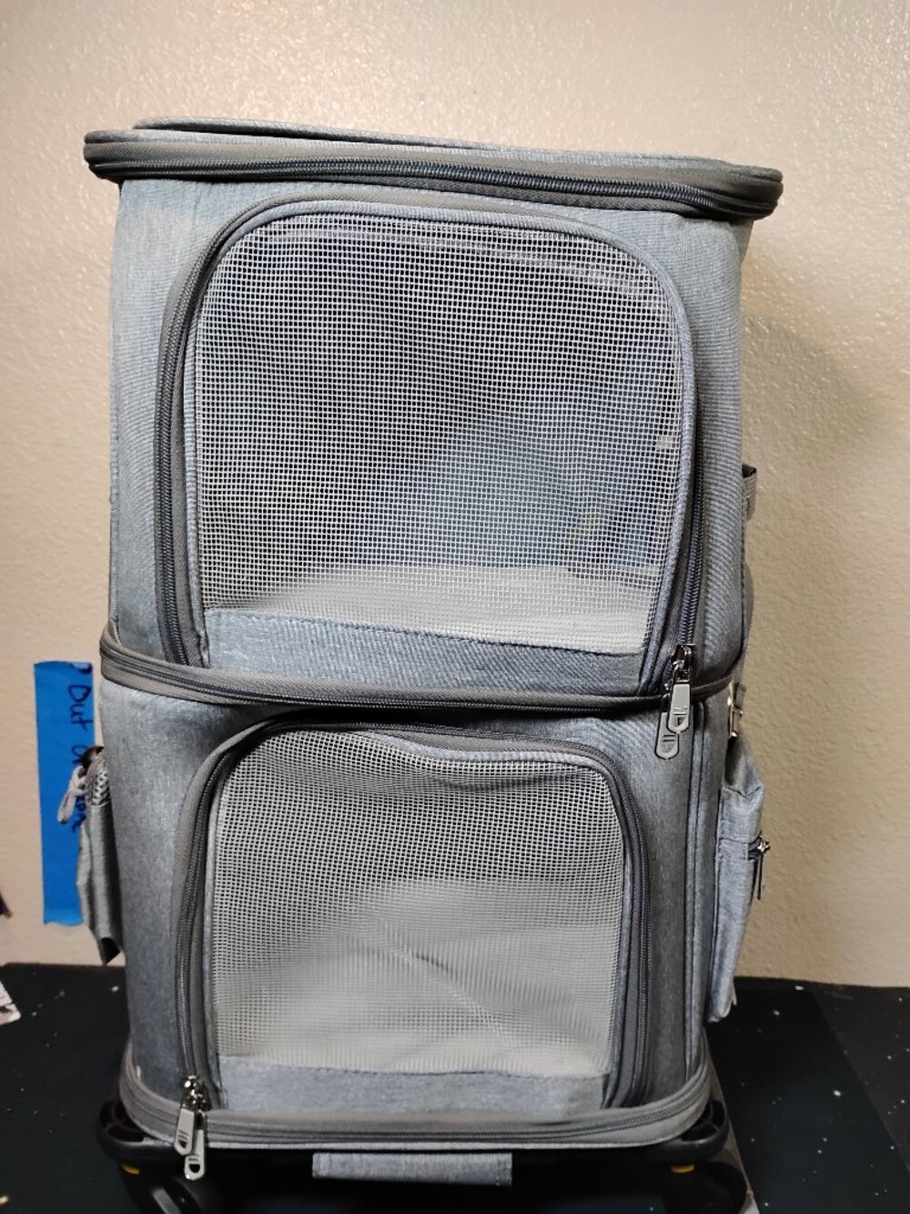 Double Layer Pet Carrier Backpack Rolling Wheeled Travel Bag for 2 Cats Dogs